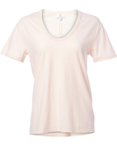 AG Jeans Womens Henson Boyfriend Fit Short Sleeve Scoop Neck Tshirt T Shirt - Pink