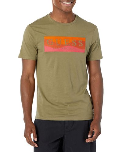 Guess Short Sleeve Basic Embroidered Wave Tee - Green