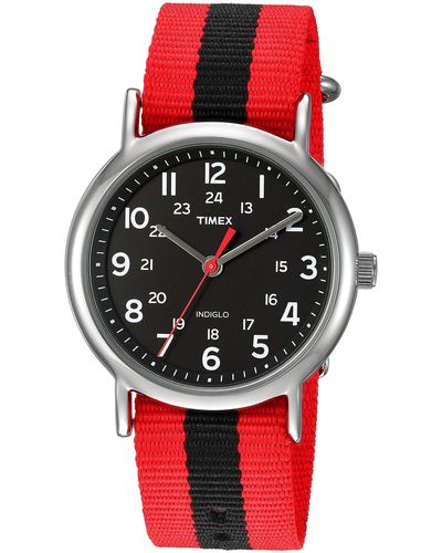 Timex Twc030800 Weekender 38mm Red/black Stripe Nylon Slip-thru Strap Watch - Multicolor