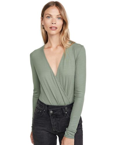 AG Jeans Lola Ribbed Long Sleeve Bodysuit - Green