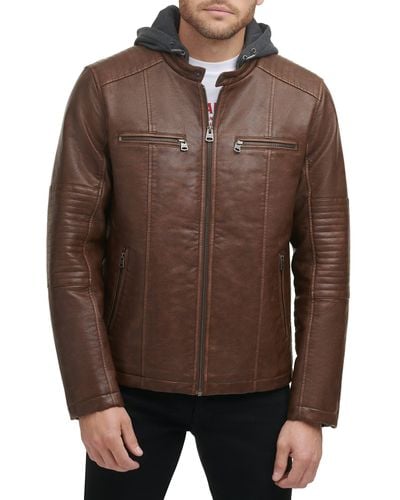 Levi's Faux Leather Hooded Racer Jacket - Brown