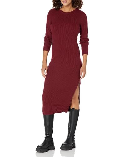 Calvin Klein Everyday Long Sleeve Crew Neck Dress With Side Slit Zipper Sweater - Red