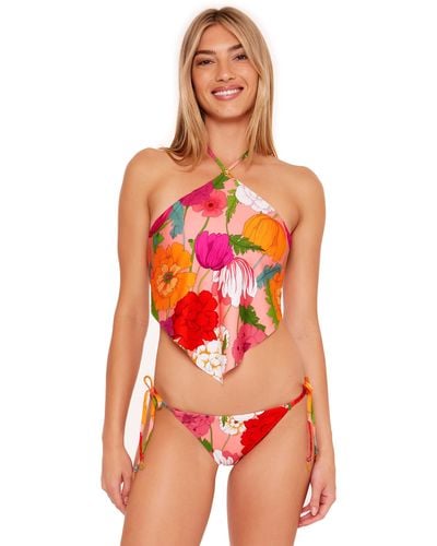 Trina Turk Standard Sunny Bloom High Neck Scarf Tankini Bikini Top - Red