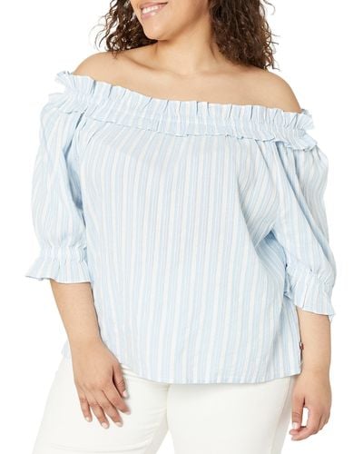 Tommy Hilfiger S Ruffle Off The Shoulder Blouse T-shirt - Blue