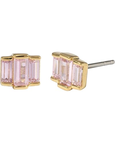 Amazon Essentials Rhodium Or Yellow Gold Plated Brass Cluster Baguette Earrings - Pink