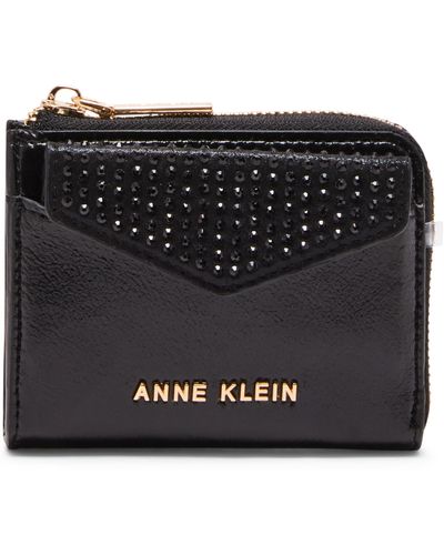 Anne Klein Ak 2 Piece Envelope Flap Curved Wallet With Rhinestones - Black