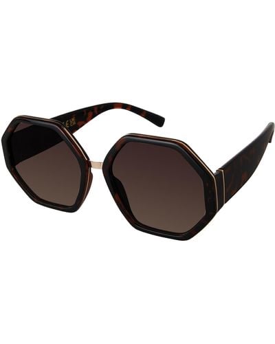 Tahari Th905 Geometric 100% Uv400 Protective Hexagonal Sunglasses. Elegant Gifts For Her - Black