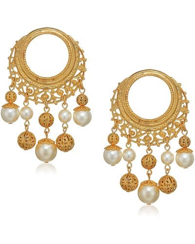 Ben-Amun Gold Hoops With Gold Ball And Pearl Drop Post Earrings - Metallic