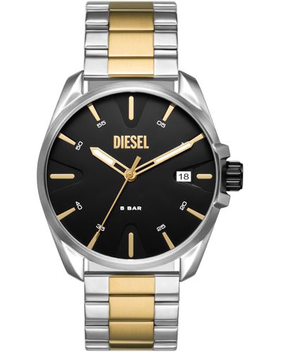 DIESEL 44mm Ms9 Three-hand Date Silver And Gold Two-tone Stainless Steel Bracelet Watch - Metallic