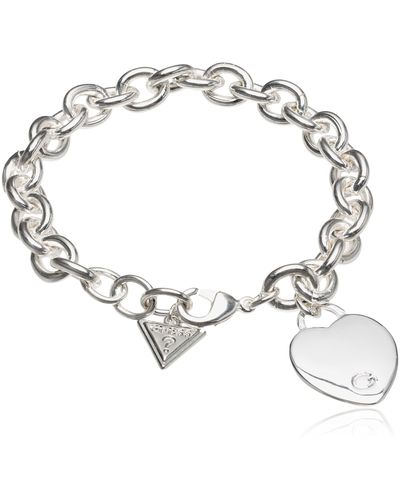 Guess "Basic" Silver G Logo Heart Link Bracelet - Mettallic
