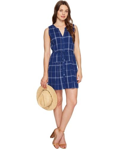 BB Dakota By Steve Madden Presley Crinkle Plaid Dress With Tie - Blue