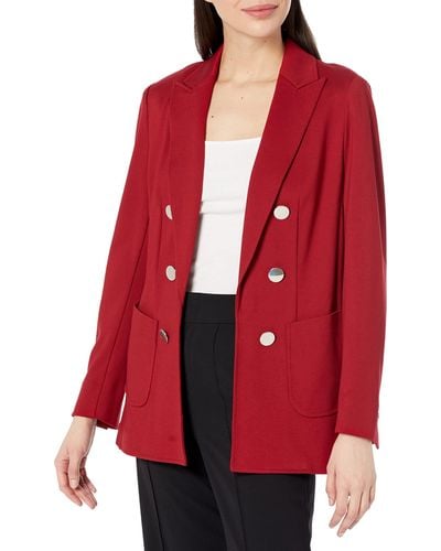 Anne Klein Faux Double Breasted Patch Pocket Jacket - Red