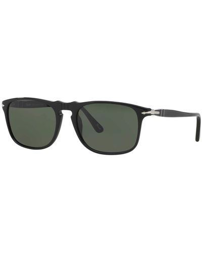 Persol Po 3059s 95/31 Black Plastic Square Sunglasses Green Lens