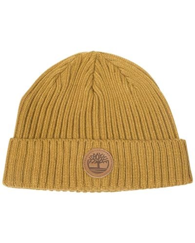 Timberland Gerippte Uhren-Kappe mit Leder-Logo Beanie-Mütze - Mehrfarbig