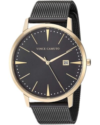 Vince Camuto Vc/5301gpbk Date Function Gold-tone And Black Mesh Bracelet Watch
