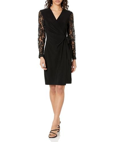 Anne Klein Classic Wrap W/laced Sleeves Combo - Black