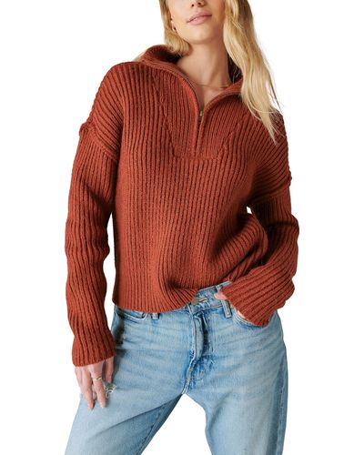 Lucky Brand Half Zip Pullover Sweater - Red
