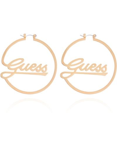 Guess Goldtone Logo Hoop Earrings - Metallic