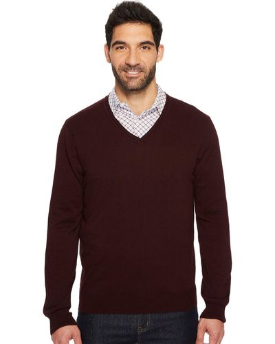 Perry Ellis Classic Solid V-neck Sweater - Purple