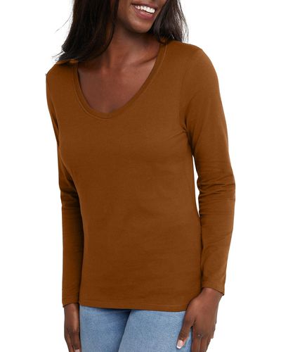 Hanes Originals Long Sleeve Cotton T-shirt - Brown