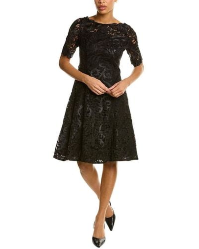 Adrianna Papell Embroidered Lace Midi Dress - Black