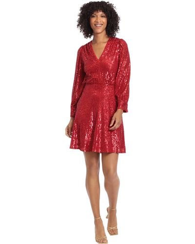 Maggy London Holiday Sequin Dress Event Occasion Cocktail Party Guest Of - Red