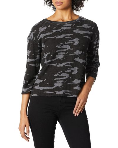 Monrow Two Tone Slouchy Thermal Top - Black