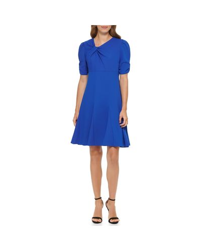 DKNY Short Sleeve Fit And Flare With Godet Skirt - Blue