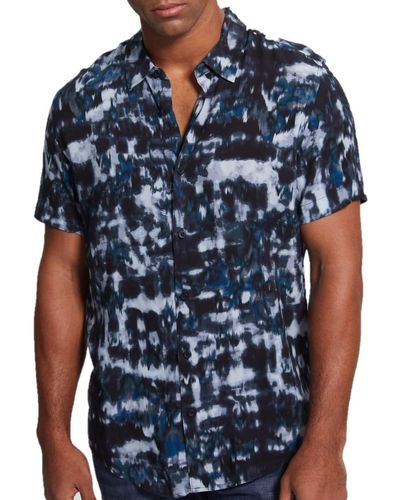 Guess Short Sleeve Eco Rayon Ikat Tie Dye Shirt - Blue