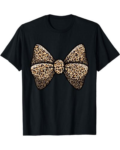 Perry Ellis S Leopard Cheetah Animal Print Bow Tie T-shirt - Black