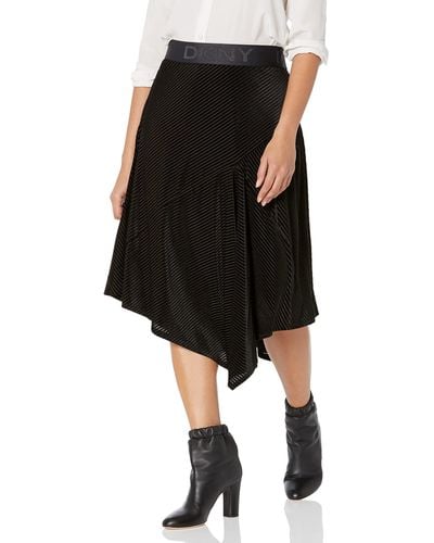 DKNY Logo Waistband Asymmetrical Velvet Sportswear Skirt - Black