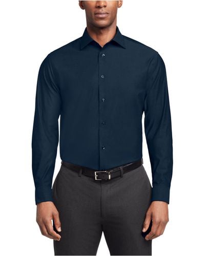 Calvin Klein Dress Shirt Regular Fit Herringbone Stretch - Blue