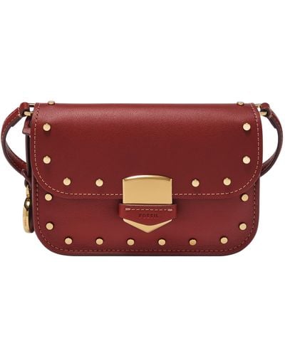 Fossil Lennox Smooth Cowhide Leather Small Flap Crossbody - Red