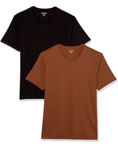 Amazon Essentials Camiseta de Cuello en Pico de ga Corta y Ajuste Entallado Hombre - Marrón