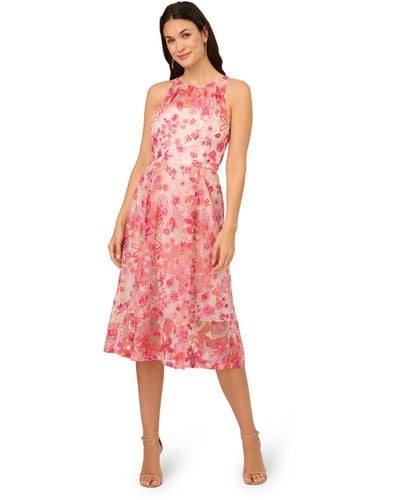 Adrianna Papell Embroidered Fit And Flare - Pink