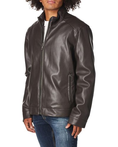 Cole Haan Signature Zip Front Faux Leather Moto Jacket - Gray