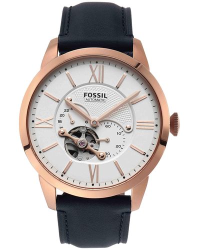 Fossil Townsman Automatic Stainless Steel And Leather Two-hand Skeleton Watch - Blue