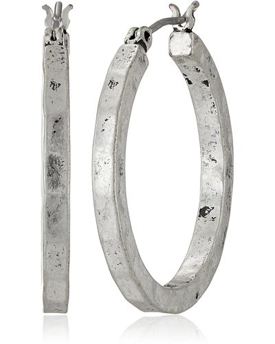 Lucky Brand Silver-tone Small Hammered Round Hoop Earrings - Metallic