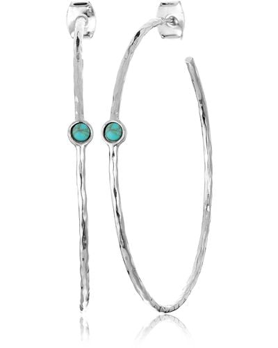 Tai Turquoise Silver Hoop Earrings - Metallic