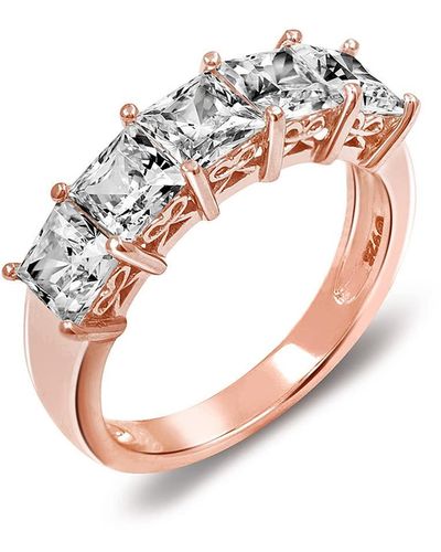 Amazon Essentials Amazon Collection Rose Gold-plated Sterling Silver Infinite Elements Cubic Zirconia Princess-cut 5 Stone Ring - Pink