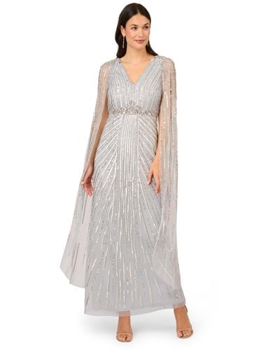 Adrianna Papell Beaded Cape Gown - White