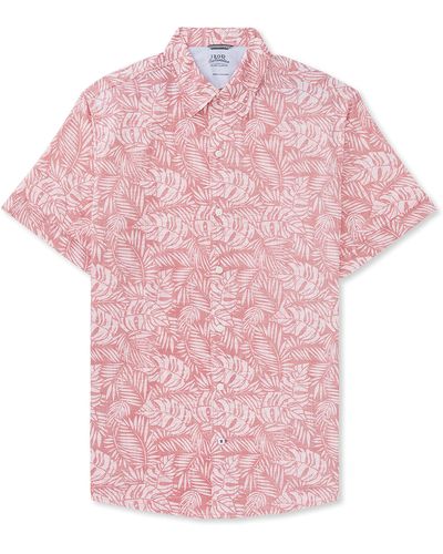 Izod Big Saltwater Dockside Chambray Short Sleeve Button Down Pattern Shirt - Pink