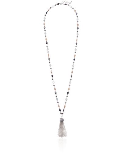 Nine West Classics Beaded Tassel Pendant Necklace - Gray