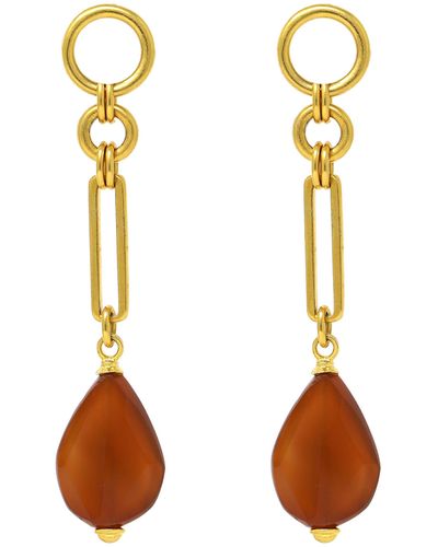 Ben-Amun Ben-amun Bohemian Chain Link Tear Drop Post 24k Gold Plated Earrings With Colorful Stone - Metallic