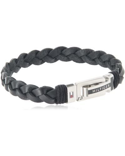 Tommy Hilfiger Jewelry Flat Braided Leather Bracelet - Black