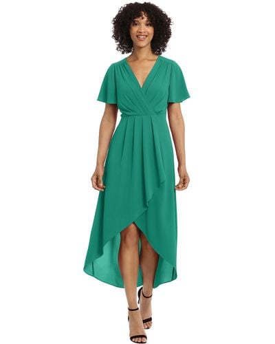Maggy London Faux Wrap High-low Dress With Pleat Details Event Occasion Date Guest Of Wedding - Green
