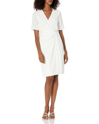 Anne Klein Eyelet Wrap Dress - White