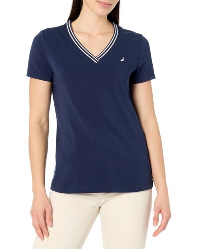 Nautica Solid V-neck Short Sleeve T-shirt - Blue