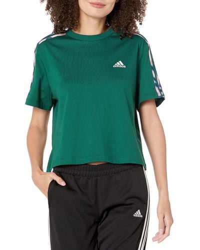 adidas Vibrant Printed 3-stripes Cropped T-shirt - Green