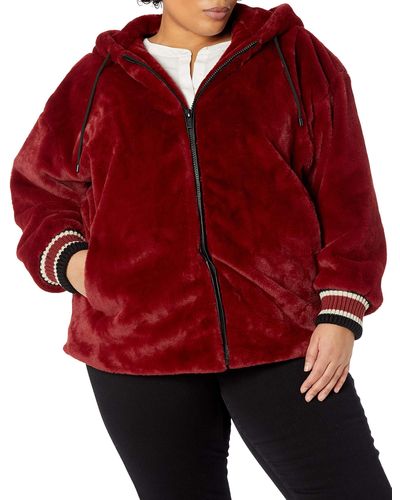 Rachel Roy Womens Solid Faux Fur Bomber Jkt Jacket - Red